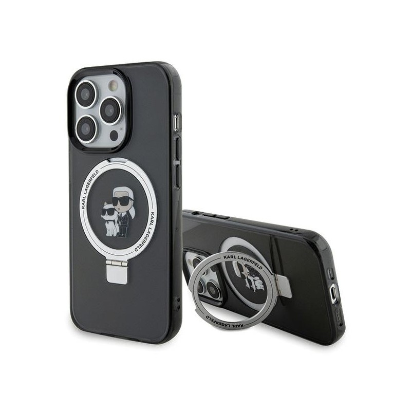 Karl Lagerfeld nakładka do iPhone 15 Pro Max 6,7&quot KLHMP15XHMRSKCK czarna hardcase Ring Stand Karl&Choupettte MagSafe