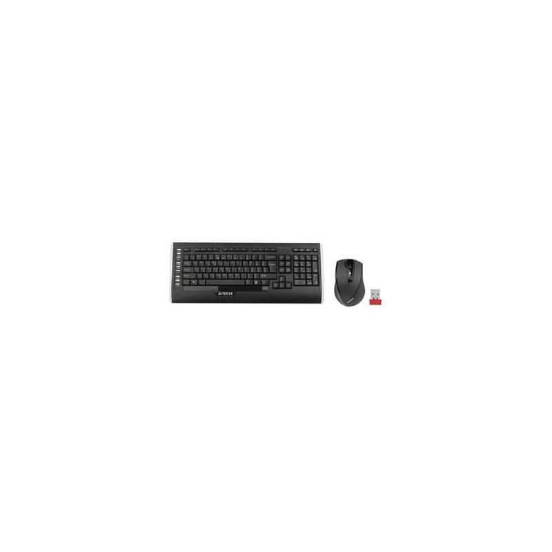 A4Tech 9300F, zestaw klawiatura z myszą optyczną bezprzewodową, AAA, CZ/US, klasyczna, 2.4 [GHz], bezprzewodowa, czarna