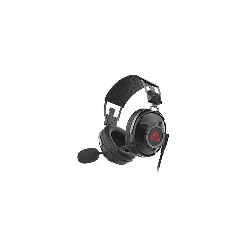 Marvo HG9053, słuchawki z mikrofonem, regulacja głośności, czarna, 7.1 (wirtualne), podświetlane na czerwono, 7.1 (virtual)