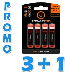 Bateria alkaliczna, AAA, 1.5V, Powerton, blistr, 4-pack, zestaw promo 3+1 Gratis