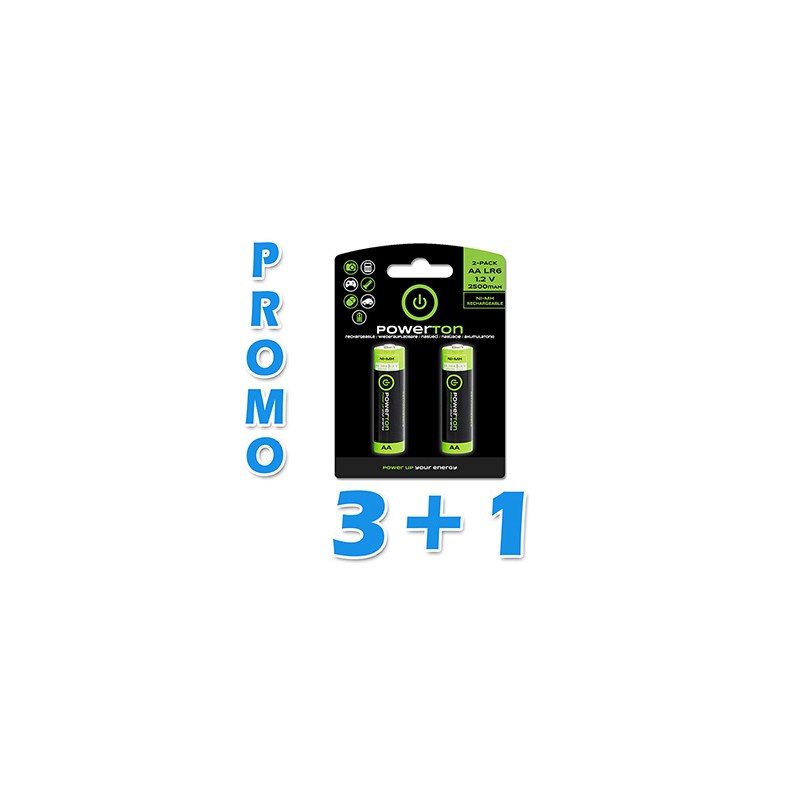 Akumulatorki, AA (HR6), 1.2V, 2500mAh, Powerton, blistr, 2-pack, zestaw promo 3+1 Gratis