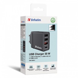 Verbatim Zasilacz / sieciowy adapter 30W, 4-portowy, 1x USB-C, 3x USB-A
