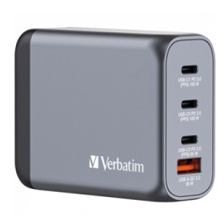 Ładowarka GaN Verbatim, USB 3.0, USB C, szara, 100 W, wymienne końcówki  C,G,A