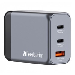 Ładowarka GaN Verbatim, USB 3.0, USB C, szara, 65 W, wymienne końcówki  C,G,A