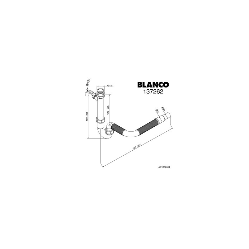 Blanco Syfon plastikowy do zlewu, 40 nebo 50 mm, 350-650mm, biały, syfon z elastycznym odpływem.