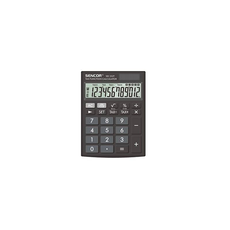 Sencor Kalkulator SEC 332 T, czarna, biurkowy, 12 miejsc, podwójne zasilanie