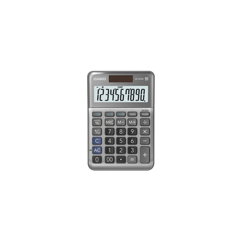 Casio Kalkulator MS 100 FM, srebrna, stołowy, funkcja konwersji walut, %, VAT