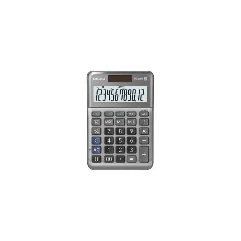 Casio Kalkulator MS 120 FM, srebrna, stołowy, obliczenie VAT, marży