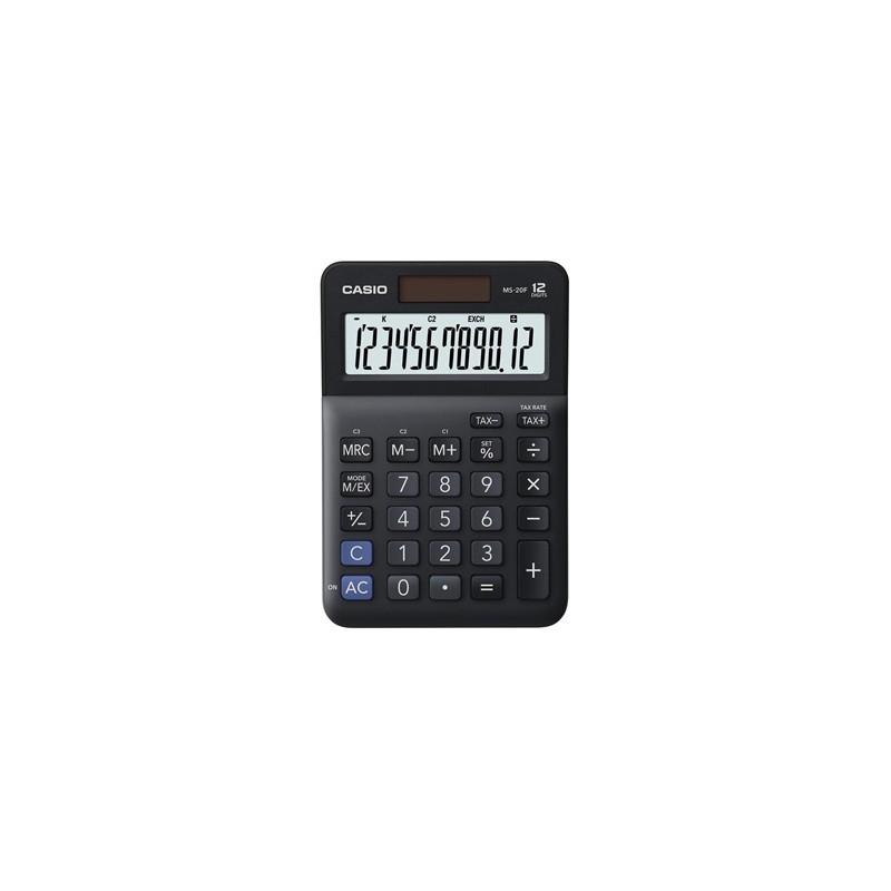 Casio Kalkulator MS 20 F, czarna, biurkowy z obliczaniem VAT, 12 miejsc