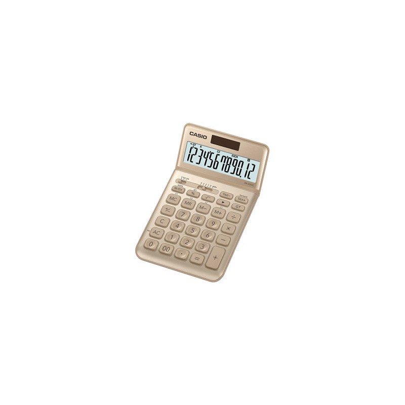 Casio Kalkulator JW 200 SC GD, złota, 12 miejsc, uchylny wyświetlacz, podwójne zasilanie