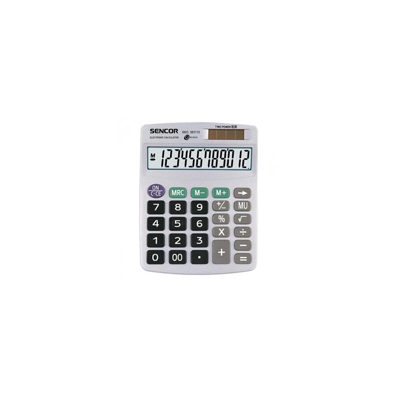 Sencor Kalkulator SEC 367/12, szara, biurkowy, 12 miejsc, podwójne zasilanie