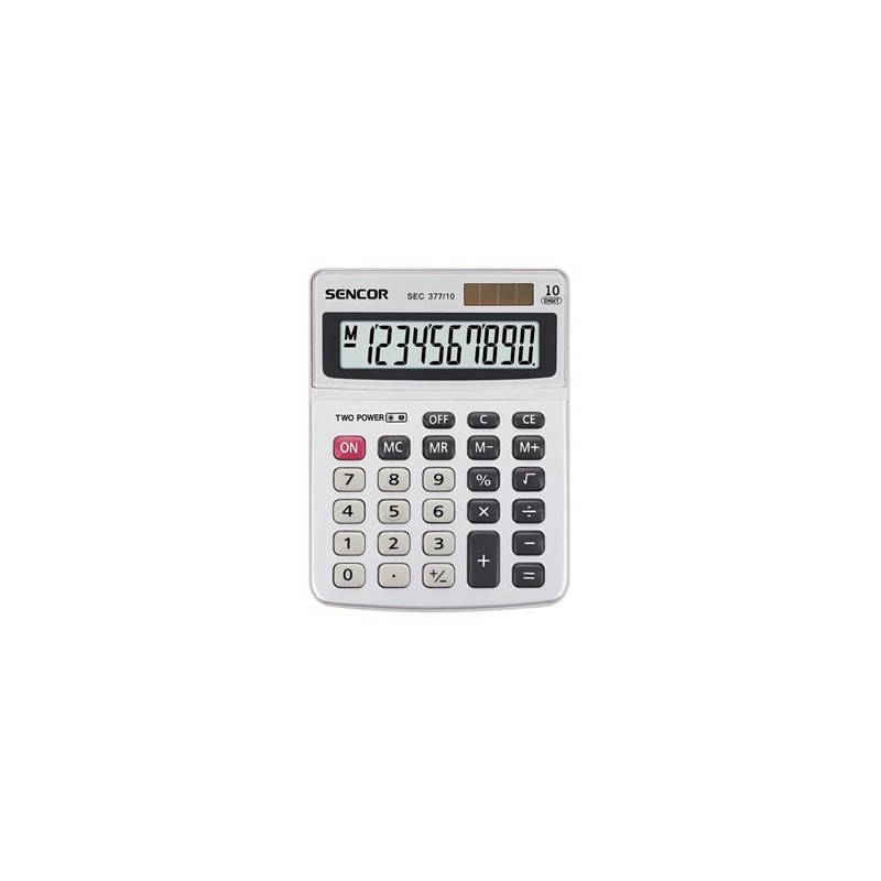 Sencor Kalkulator SEC 377/10, szara, biurkowy, 10 miejsc, podwójne zasilanie, metalowa obudowa