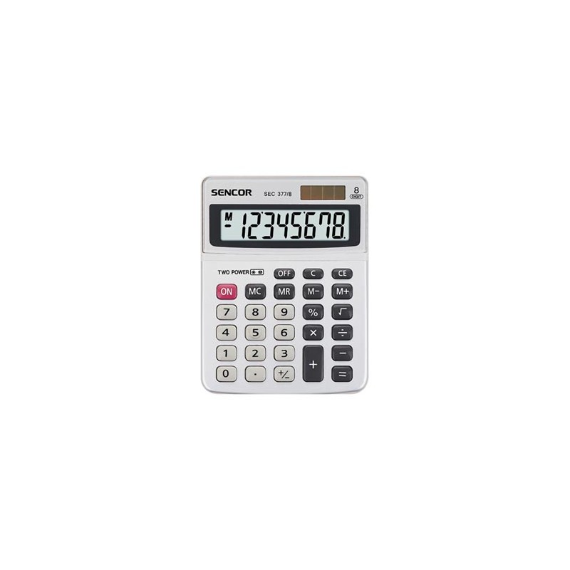 Sencor Kalkulator SEC 377/8, szara, biurkowy, 8 miejsc, podwójne zasilanie, metalowa obudowa