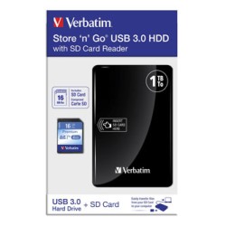 Verbatim zewnętrzny dysk twardy z czytnikiem kart pamięci, Store N Go, 2.5", USB 3.0 (3.2 Gen 1), 1TB, 53421, czarny, + SD ka