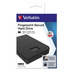 Verbatim zewnętrzny dysk twardy, Fingerprint Secure HDD, 2.5", USB 3.0 (3.2 Gen1), 2TB, 53651, czarny, 256-bit AES