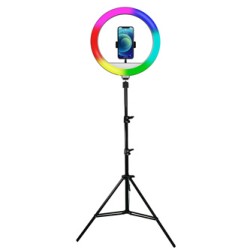 Powerton lampa pierścieniowa 13", RGB LED, duże, regulacja barwy i intensywności światła, uchwyt telefonu i statyw