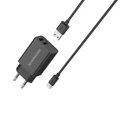 Riversong ładowarka sieciowa SafeKub D2 2x USB 12W czarna + kabel USB - USB-C AD29 + CT85