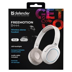 Defender FreeMotion B444 słuchawki z mikrofonem, bezprzewodowa, beżowa, Podświetlenie LED, EOL