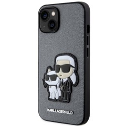 Karl Lagerfeld nakładka do iPhone 14 6,1&quot KLHCP14SSANKCPG srebrna hardcase Saffiano Patch Karl&Choupette NFT