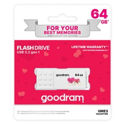 Goodram USB flash disk, USB 2.0, 64GB, UME2, Walentynki, biały, UME2-0640W0R11-V, USB A, z osłoną Walentynki