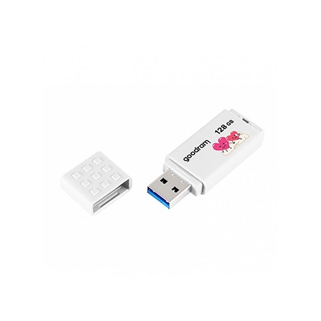 Goodram USB flash disk, USB 2.0, 128GB, UME2, Walentynki, biały, UME2-1280W0R11-V, USB A, z osłoną Walentynki