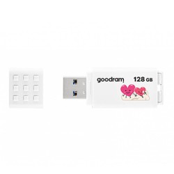 Goodram USB flash disk, USB 2.0, 128GB, UME2, Walentynki, biały, UME2-1280W0R11-V, USB A, z osłoną Walentynki