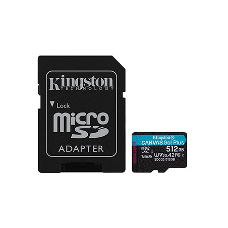 Kingston karta pamięci Canvas Go! Plus, 512GB, micro SDXC, SDCG3/512GB, UHS-I U3, z adapterm, A2, V30