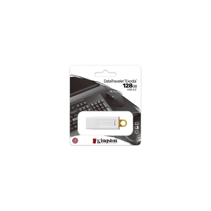 Kingston USB flash disk, USB 3.0, 128GB, DataTraveler Exodia, biały, KC-U2G128-5R, USB A, z osłoną