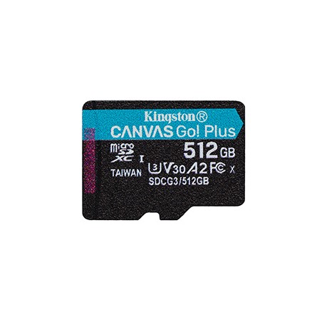 Kingston karta pamięci Canvas Go! Plus, 512GB, micro SDXC, SDCG3/2512GBSP, UHS-I U3, A2, V30