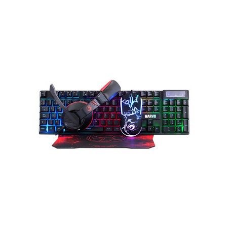Marvo CM409 EN zestaw klawiatura przewodowa (USB) US, czarna mysz dla gracza, podkładka, klawiatura, do gry, membranowa rodzaj p