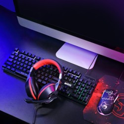 Marvo CM409 EN zestaw klawiatura przewodowa (USB) US, czarna mysz dla gracza, podkładka, klawiatura, do gry, membranowa rodzaj p