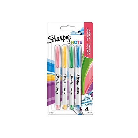 Sharpie, zakreślacz S-Note, mix kolorów, 4szt, kreatywne, EOL