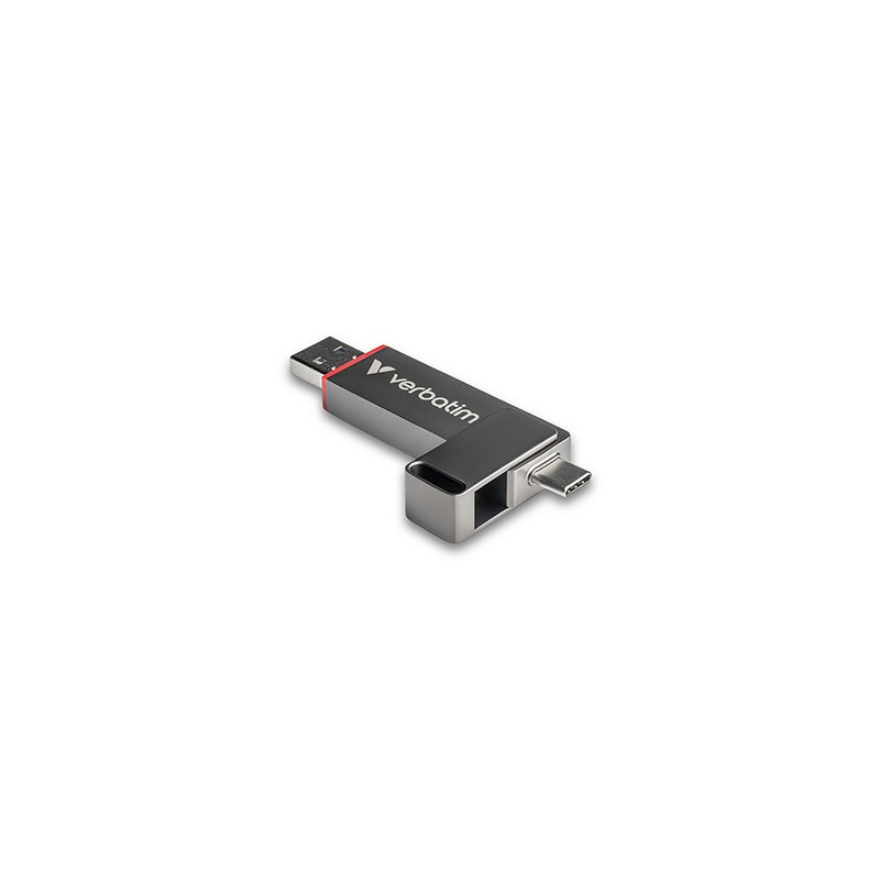 Verbatim USB flash disk, USB C a USB 3.2 Gen 1, 256GB, Dual QuickStick, szary, 32041, USB C, z oczkiem na brelok
