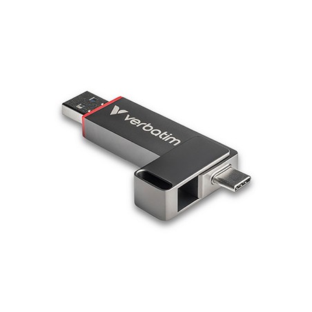 Verbatim USB flash disk, USB C a USB 3.2 Gen 1, 256GB, Dual QuickStick, szary, 32041, USB C, z oczkiem na brelok
