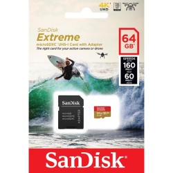 SanDisk karta pamięci 64GB microSDXC Extreme UHS-I U3 160 / 60 MB/s QActiveCam + adapter