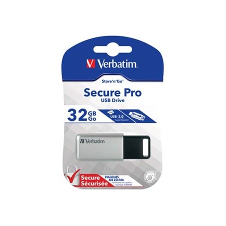 Verbatim USB flash disk, USB 3.0, 32GB, Secure Pro, Store N Go, srebrny, 98665, USB A, szyfrowanie AES 256-bit, EOL