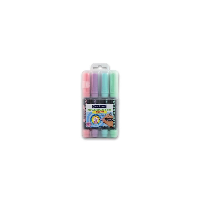 Centropen, zestaw zakreślaczy 8542, color, 4szt, 1-5mm, z super elastyczną końcówką, cena za 1 szt