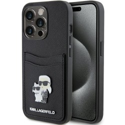 Karl Lagerfeld nakładka do iPhone 15 Pro 6,1&quot KLHCP15LSAPKCNPK czarna hardcase Saffiano Cardslot Karl&Choupette Metal Pin