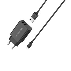 Riversong ładowarka sieciowa SafeKub D2 2x USB 12W czarna + kabel USB - Lightning AD29 + CL85